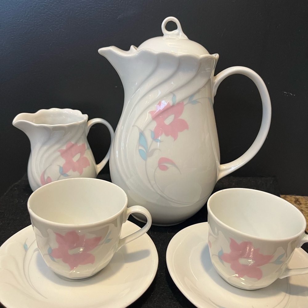 Vintage Wawel Poland Floral Tea Set with Pink and Blue Accents - Picture 2 of 15